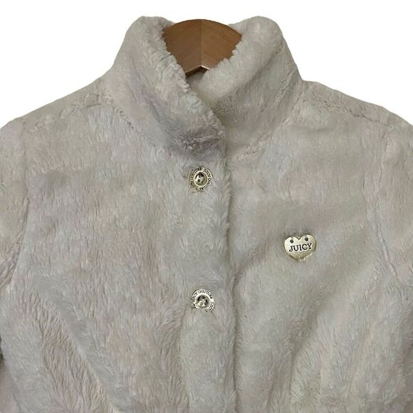 Juicy Couture Kids Girls Size 7 Cream Plush Peacoat Jacket Gold Buttons Lined - Picture 4 of 11